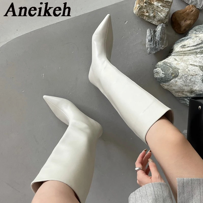 Knee High Boots Women - Aneikeh 2026 Moda Seksi Sivri Burunlu