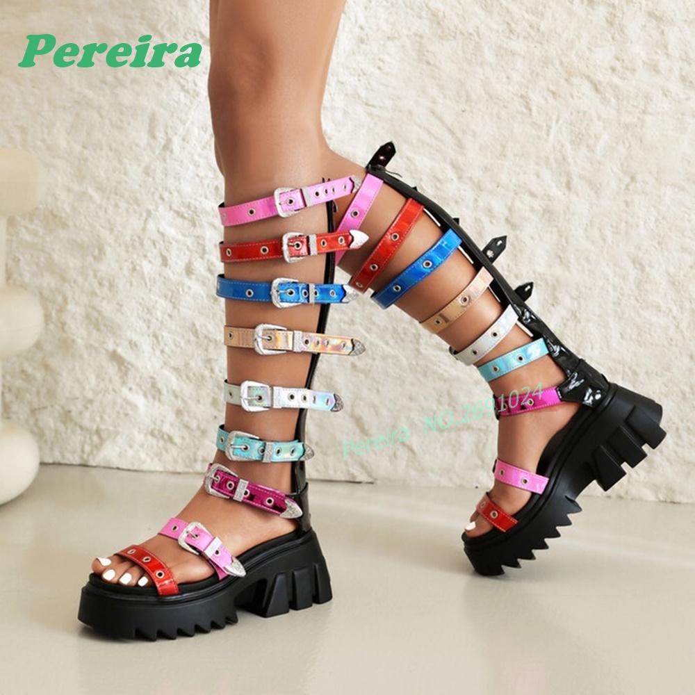 Renkli Çok Tokalı Kayışlı Diz  - Knee High Boots Women incelemesi ve fiyatı